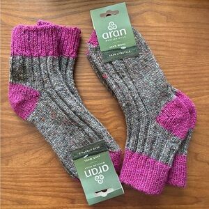 Two Pairs Unisex Aran Irish Wool Socks, US Women’s Size 5-8